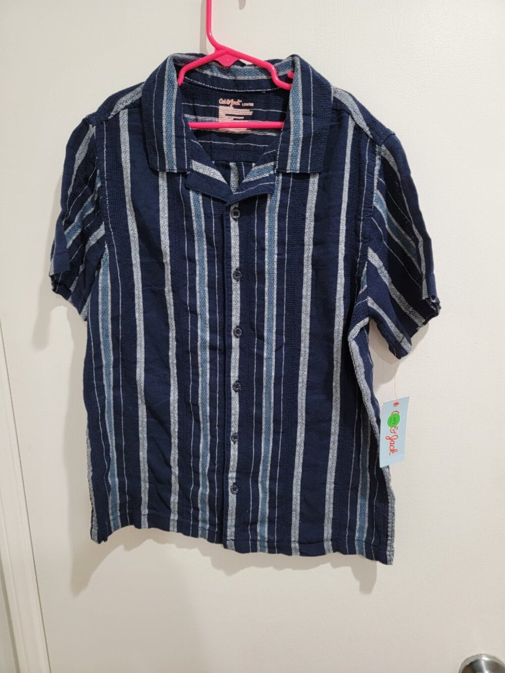 Boys' Short Sleeve Striped Linen Blend Button-up Shirt - Cat & Jack™ Blue L